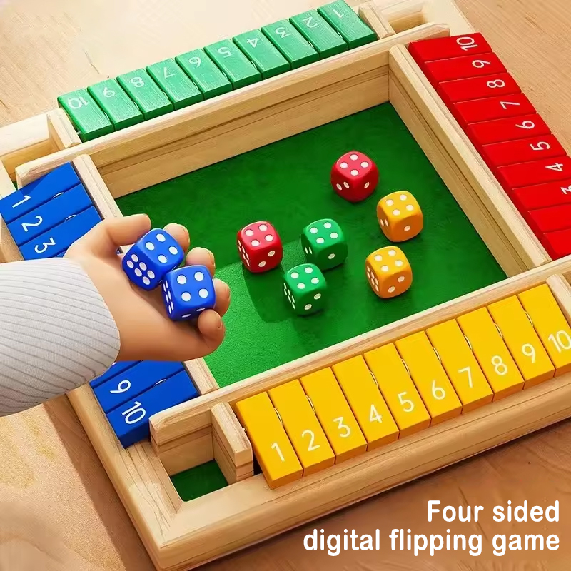 Board Game Flip 7 - 박스 게임 나무 주사위 4면 플립